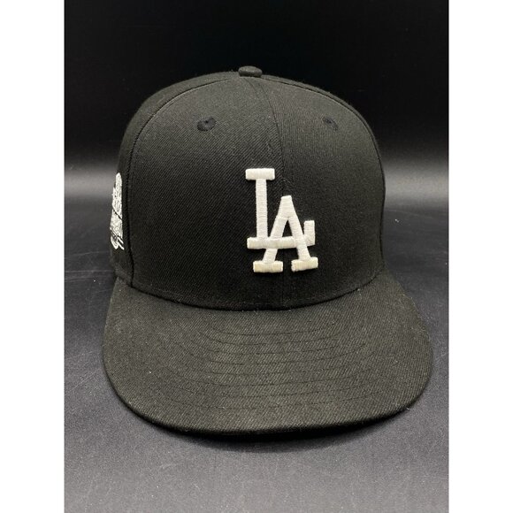 New Era 59Fifty LA Dodgers Baseball Black World Series Fitted Hat Size 7 1/2